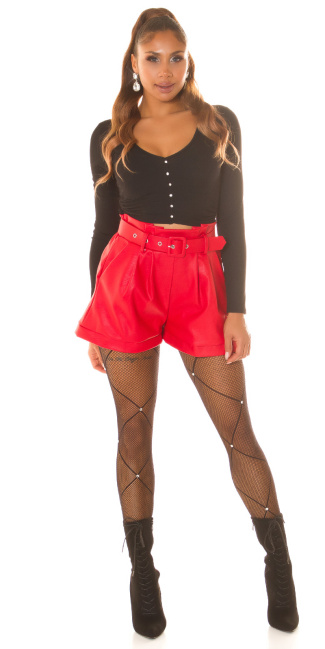 faux leather paperpag shorts Red